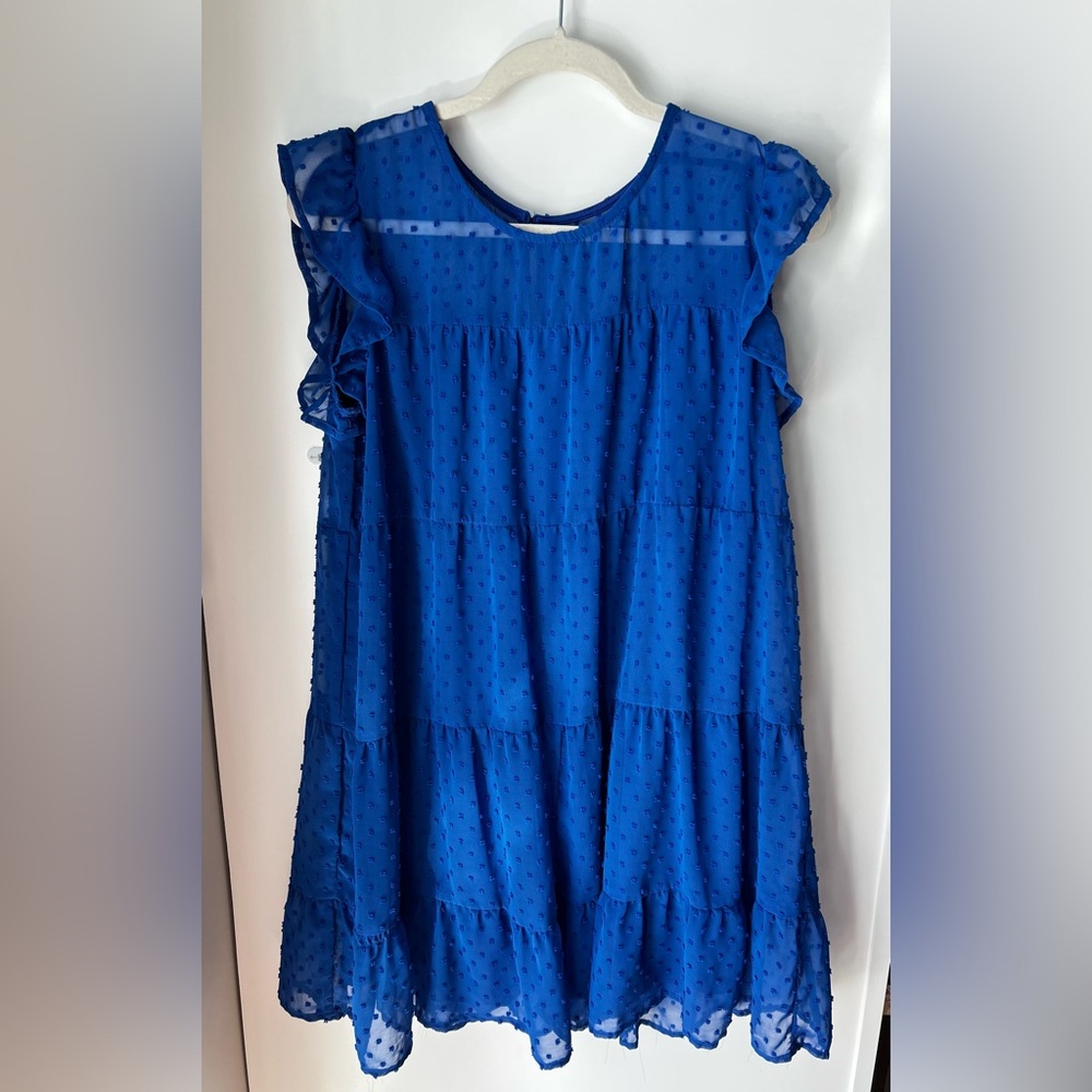 Crystal Doll Blue Ruffle Sleeve Top Dress, Size Medium M